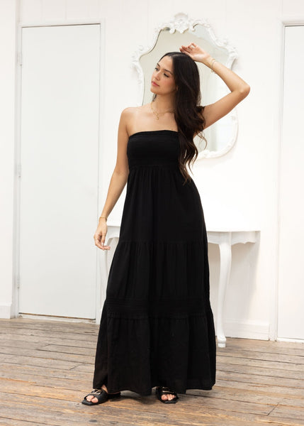 black strapless maxi dress Hilda Embellished Strapless Maxi Dress / Black | MESHKI main image 1