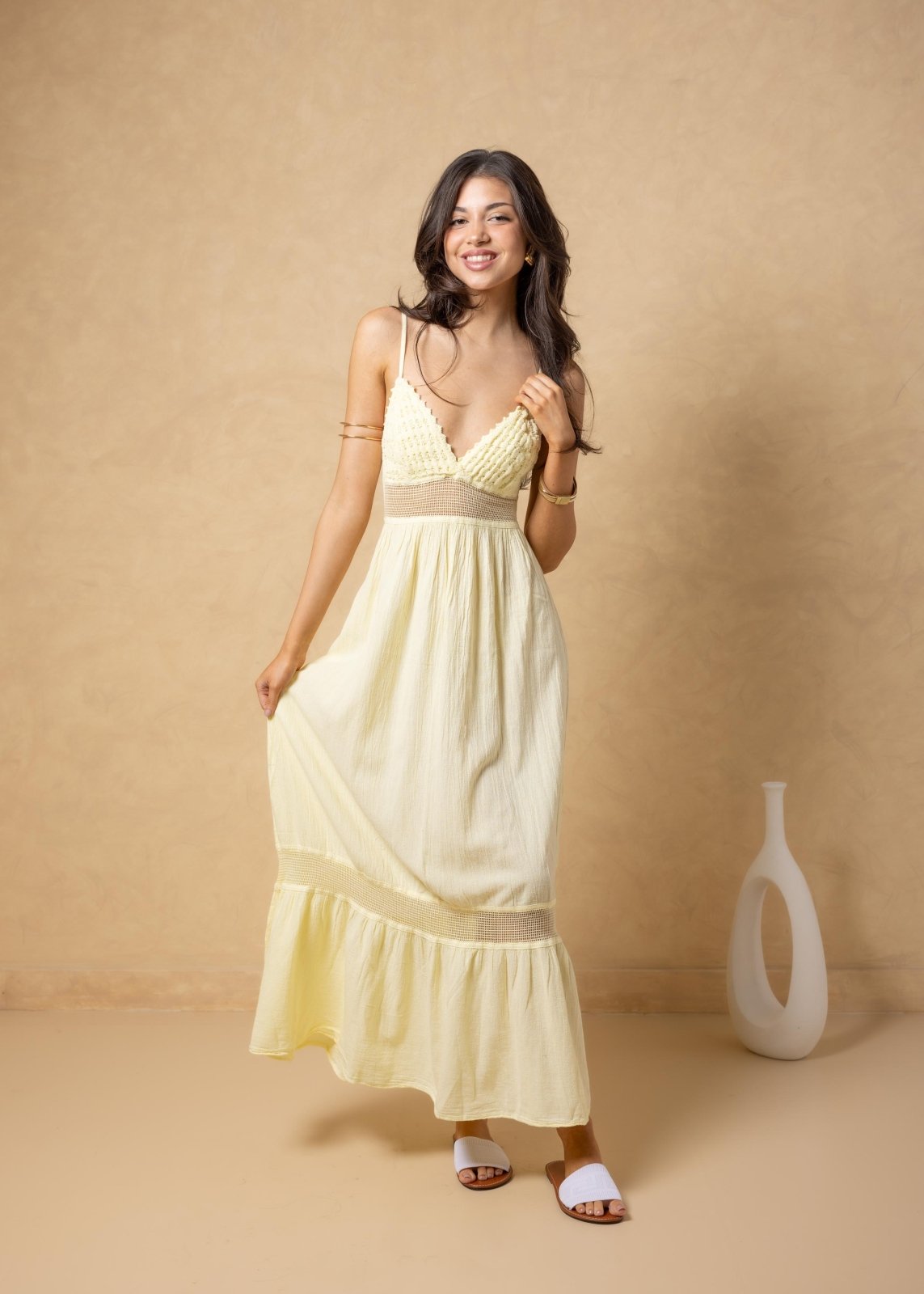 crochet-trim maxi dress 'Carmela' Crochet Trim Maxi Dress