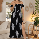 'Catalina' Off Shoulder Palm Print Maxi Dress WOMEN'S DRESS for women resort wear - Seaspice Resort Wear