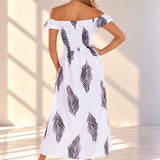 'Catalina' Off Shoulder Palm Print Maxi Dress WOMEN'S DRESS for women resort wear - Seaspice Resort Wear
