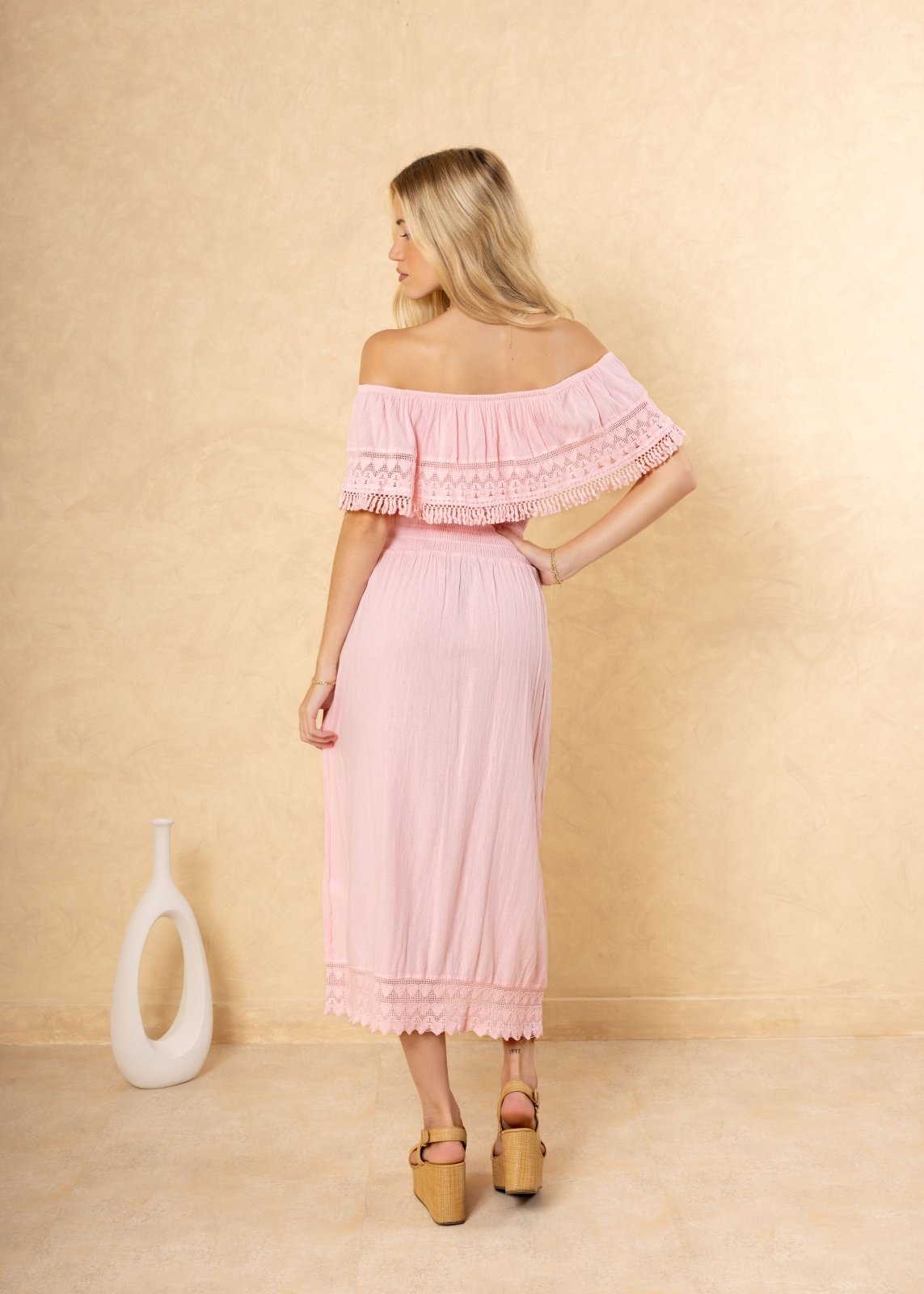 off shoulder dress beige 'Constance' Off Shoulder Maxi Dress BABY Beige