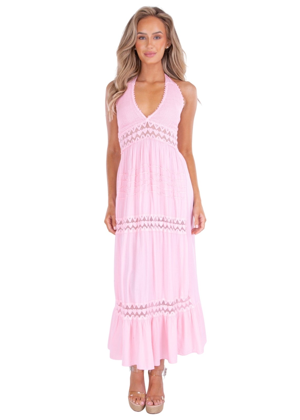 'Daphne' Halter Maxi Dress BABY Beige - Seaspice Resort Wear BABY TURQUOISE / XL 'Daphne' Halter Maxi Dress BABY Beige - Seaspice Resort Wear BABY TURQUOISE / XL