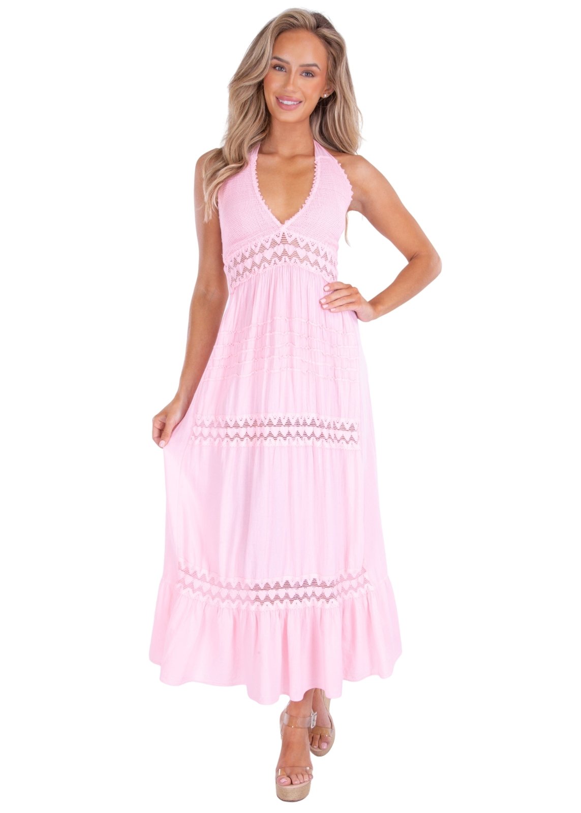 'Daphne' Halter Maxi Dress Baby Beige - Seaspice Resort Wear Baby Pink / LG 'Daphne' Halter Maxi Dress Baby Beige - Seaspice Resort Wear Baby Pink / LG
