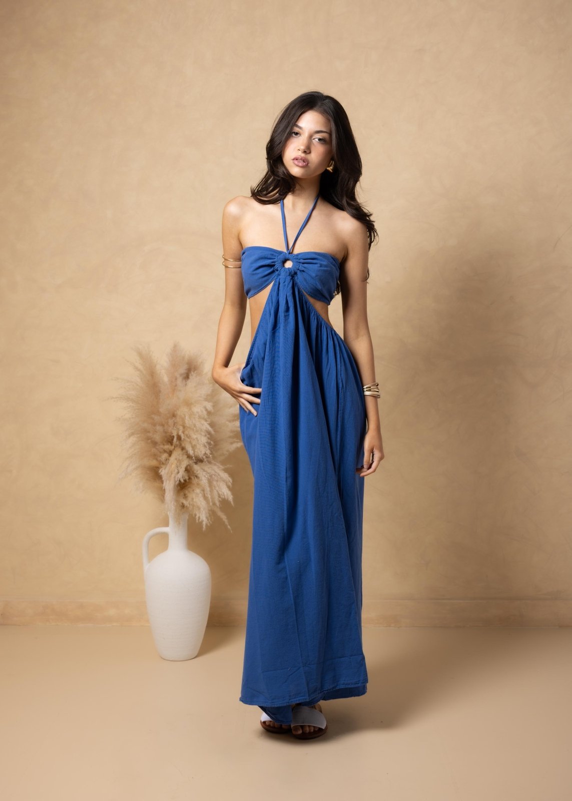 womens cutout maxi dress Women's V-Neck Sleeveless Maxi Dress Cutout Waist Flowy A-Line Summer Dresses
