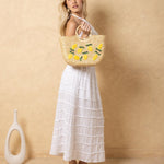 'Limon' Straw Tote with Embroidered Lemons - Natural Materials ACCESSORIES for women resort wear - Seaspice Resort Wear