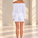 'Lydia' Front Pockets Shorts White WOMEN'S SHORTS for women resort wear - Seaspice Resort Wear