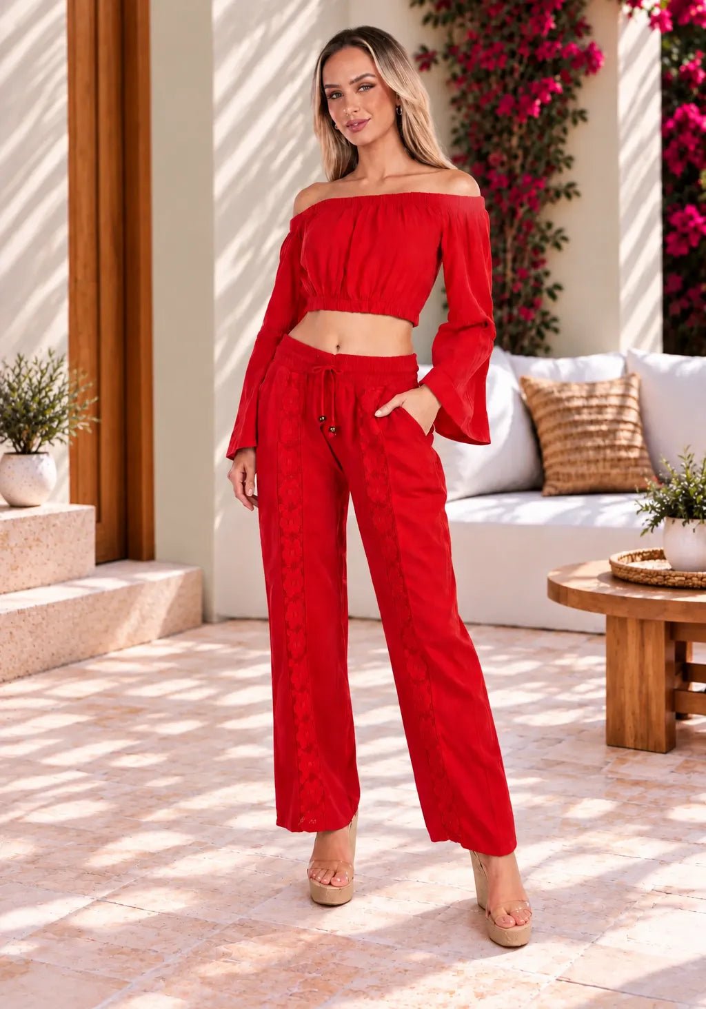 'Magnolia' Crochet Front Detail Pants WOMEN'S PANTS for women resort wear - Seaspice Resort Wear