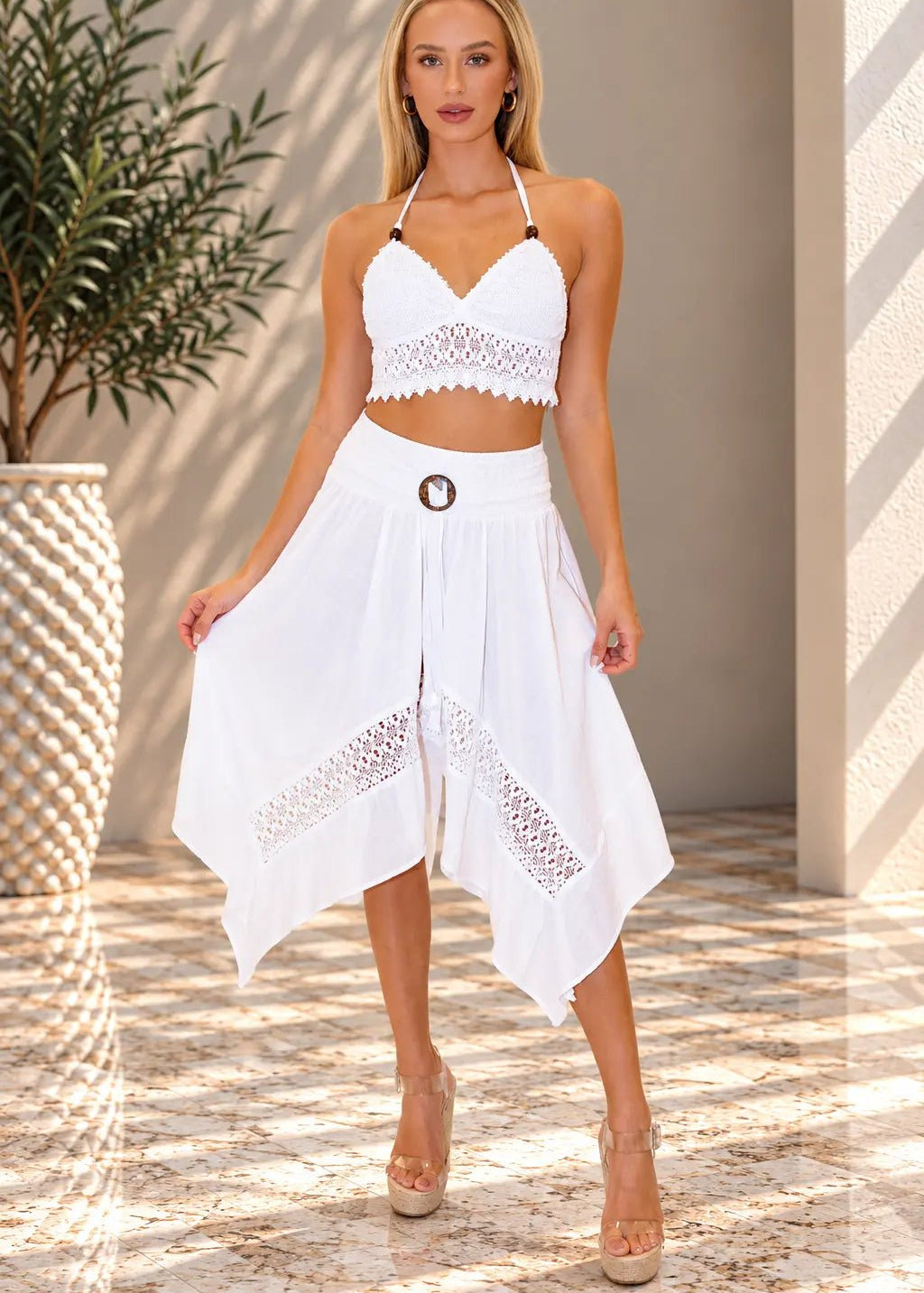 'Melody' Flowy Skirt White WOMEN'S SKIRT for women resort wear - Seaspice Resort Wear