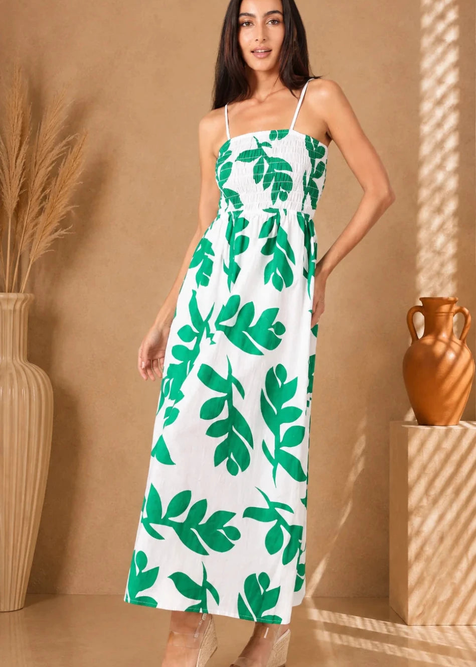 'Milani' Print Green Cotton Maxi Dress WOMEN'S DRESS for women resort wear - Seaspice Resort Wear