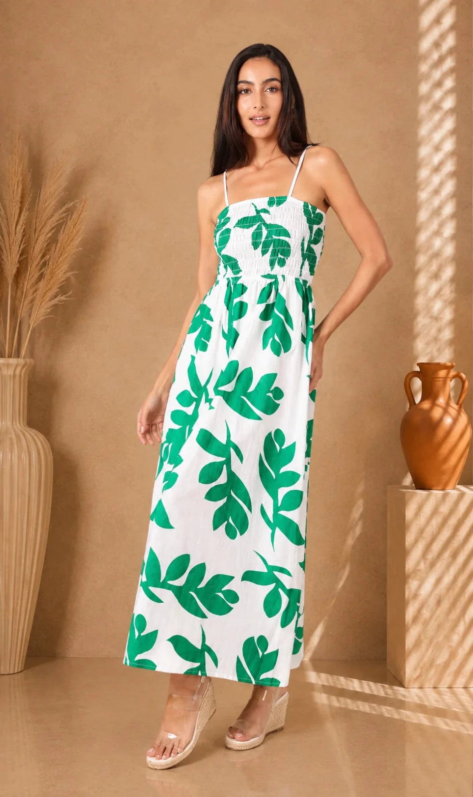 'Milani' Print Green Cotton Maxi Dress WOMEN'S DRESS for women resort wear - Seaspice Resort Wear