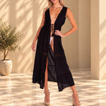 'Natalie' Open Front Cover-Up Black WOMEN'S COVER UP for women resort wear - Seaspice Resort Wear