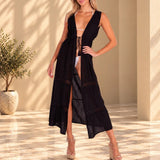 'Natalie' Open Front Cover-Up Black WOMEN'S COVER UP for women resort wear - Seaspice Resort Wear