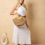 'Nerina' Woven Resort Handbag with Bamboo Handle - Natural Materials ACCESSORIES for women resort wear - Seaspice Resort Wear