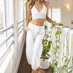 'Paula' Side Slit Ruched Hem Pants White WOMEN'S PANTS for women resort wear - Seaspice Resort Wear