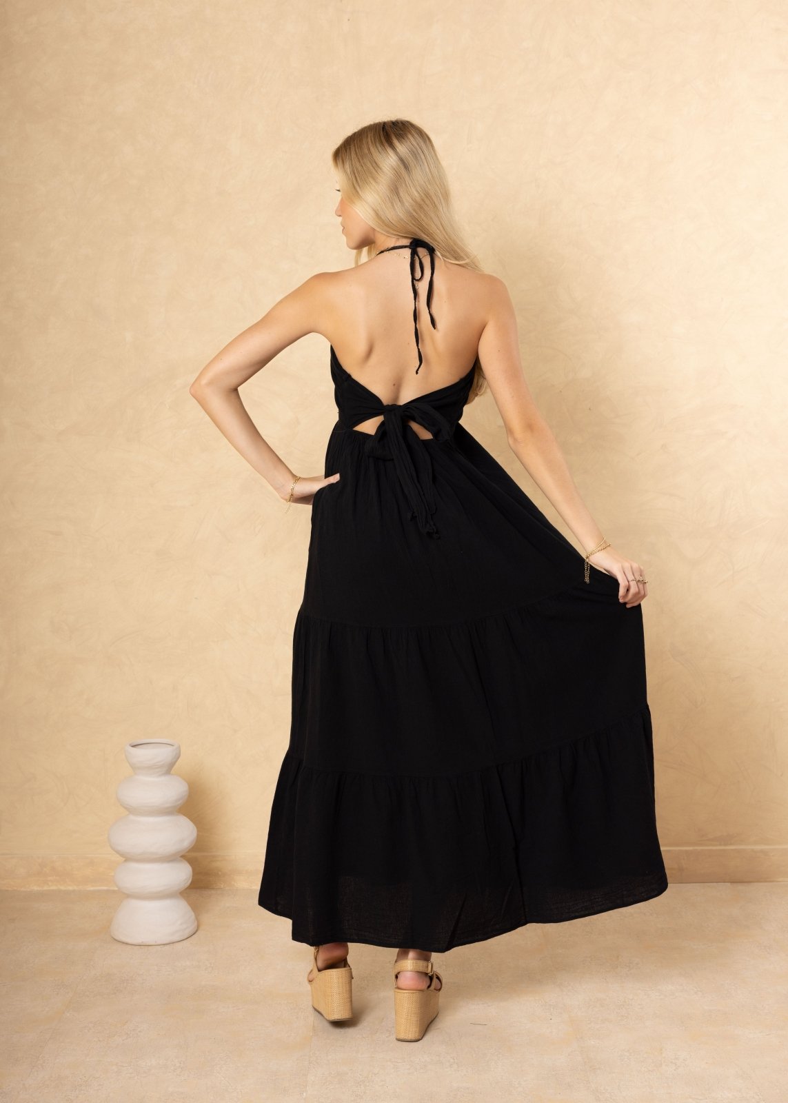 'Selene' Tiered Maxi Dress - Seaspice Resort Wear Black / SM 'Selene' Tiered Maxi Dress - Seaspice Resort Wear Black / SM
