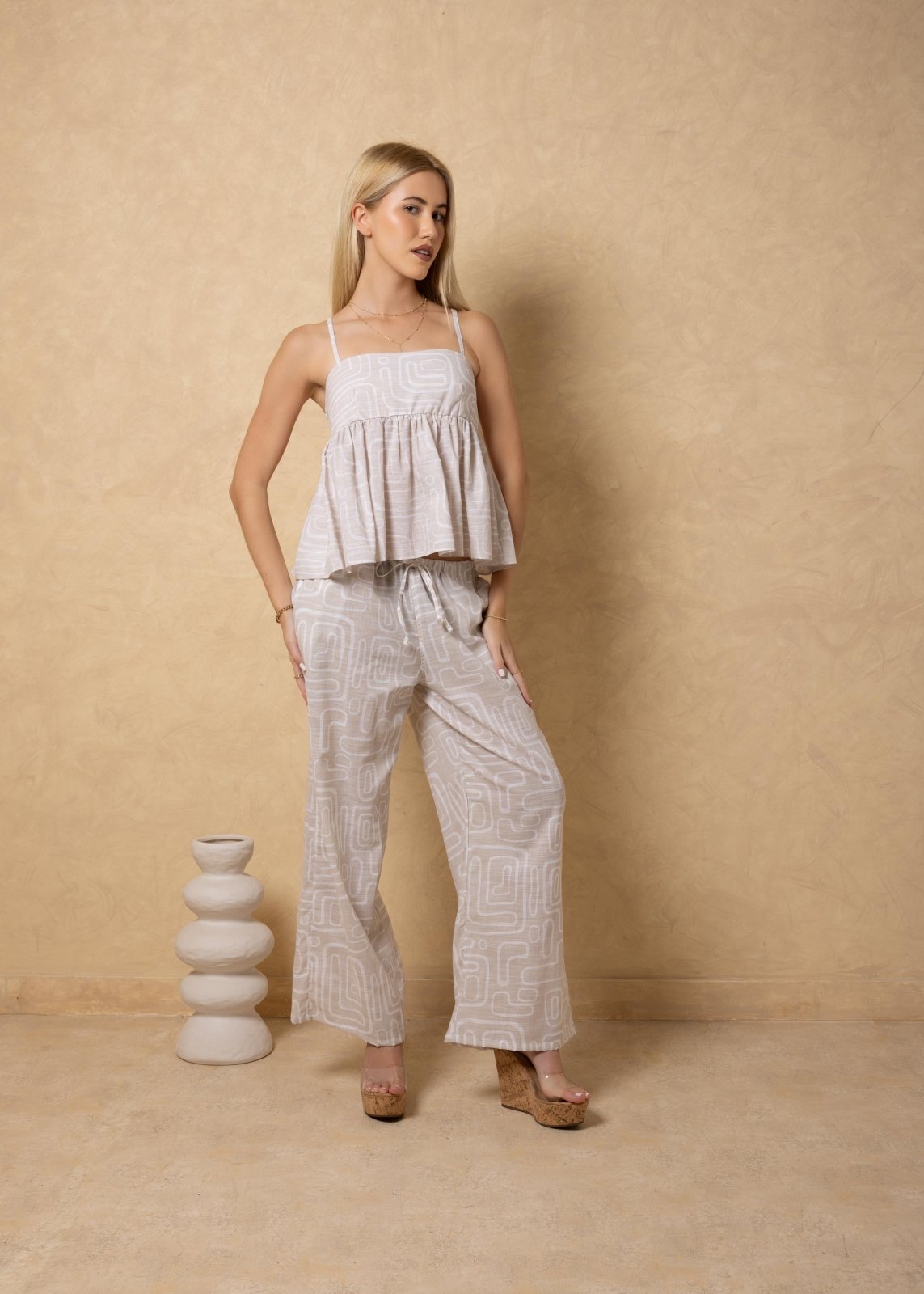 'Solana' Drawstring Wide Leg Print Pants WOMEN'S PANTS for women resort wear - Seaspice Resort Wear