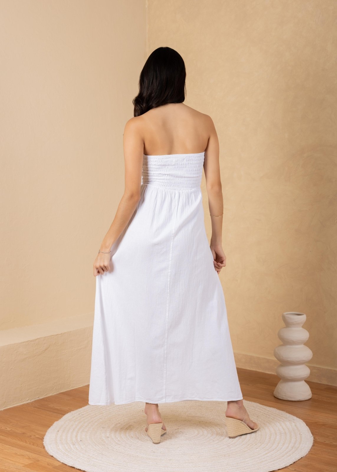 strapless twist front maxi dress Blanco Dresses