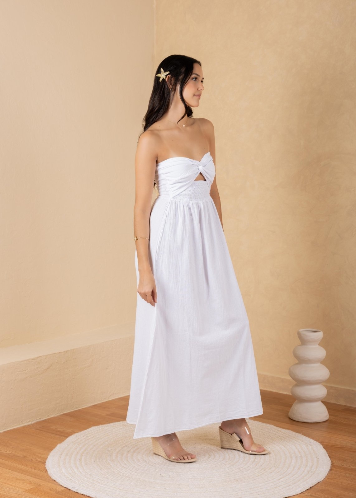 strapless twist front maxi dress Strapless Cutout Ruffle Gown with Twist Bodice 47898