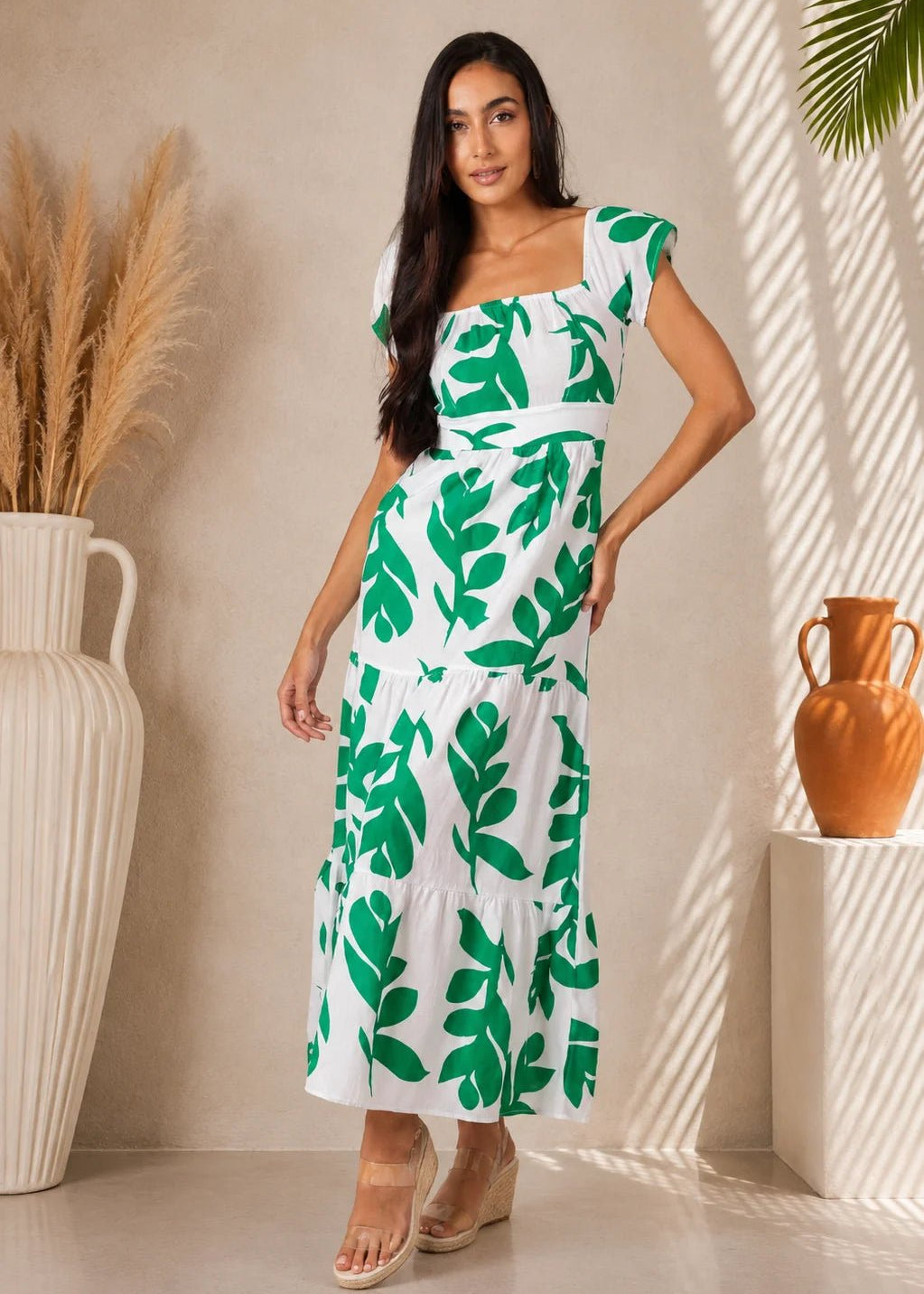'Talia' Print Green Cotton Maxi Dress WOMEN'S DRESS for women resort wear - Seaspice Resort Wear