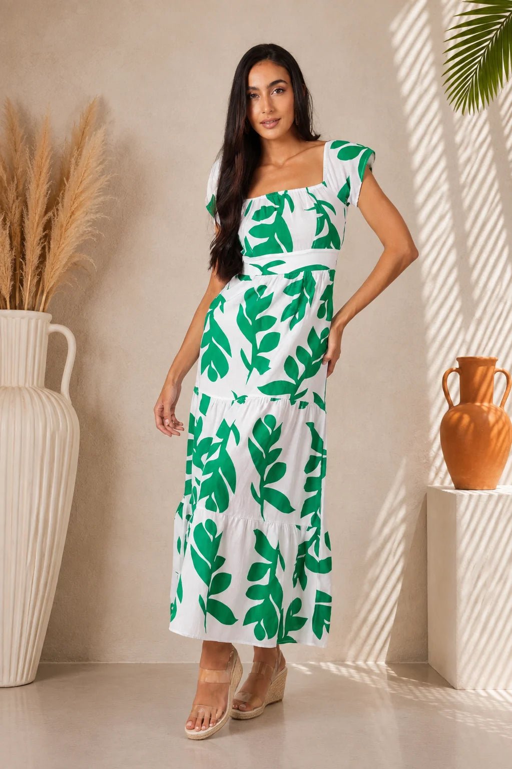 'Talia' Print Green Cotton Maxi Dress WOMEN'S DRESS for women resort wear - Seaspice Resort Wear