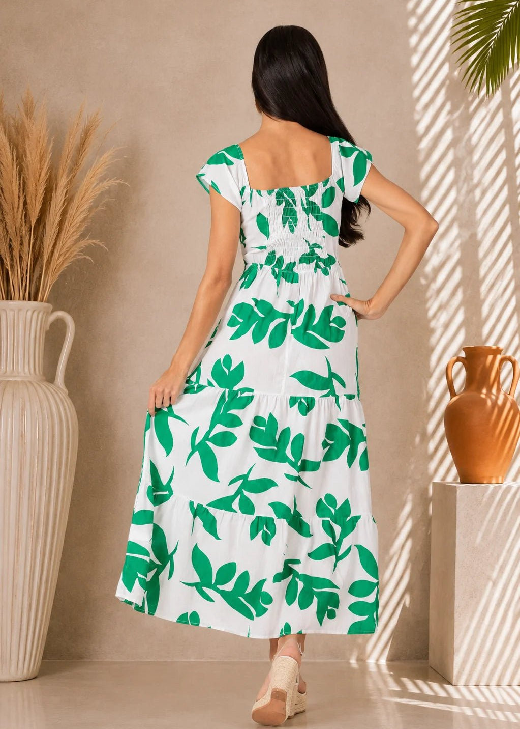 'Talia' Print Green Cotton Maxi Dress WOMEN'S DRESS for women resort wear - Seaspice Resort Wear