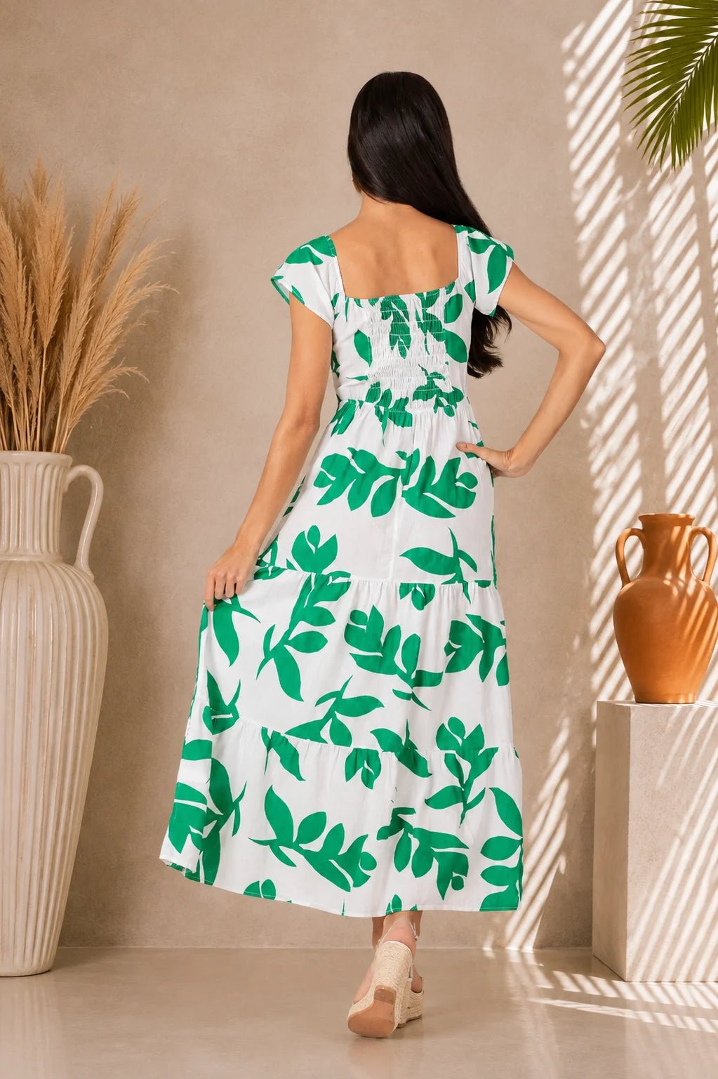 'Talia' Print Green Cotton Maxi Dress WOMEN'S DRESS for women resort wear - Seaspice Resort Wear