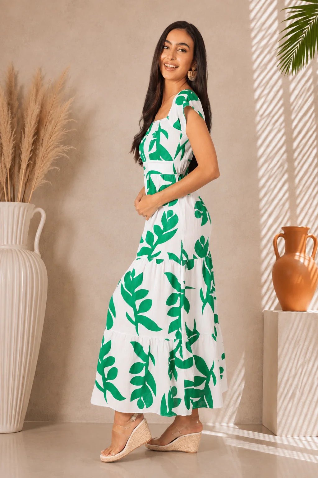 'Talia' Print Green Cotton Maxi Dress WOMEN'S DRESS for women resort wear - Seaspice Resort Wear