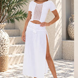 'Teagan' Crochet Cut Out Top White WOMEN'S TOP for women resort wear - Seaspice Resort Wear