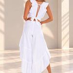 'Vanessa' Ruffle Shoulder Tie Back Top White WOMEN'S TOP for women resort wear - Seaspice Resort Wear