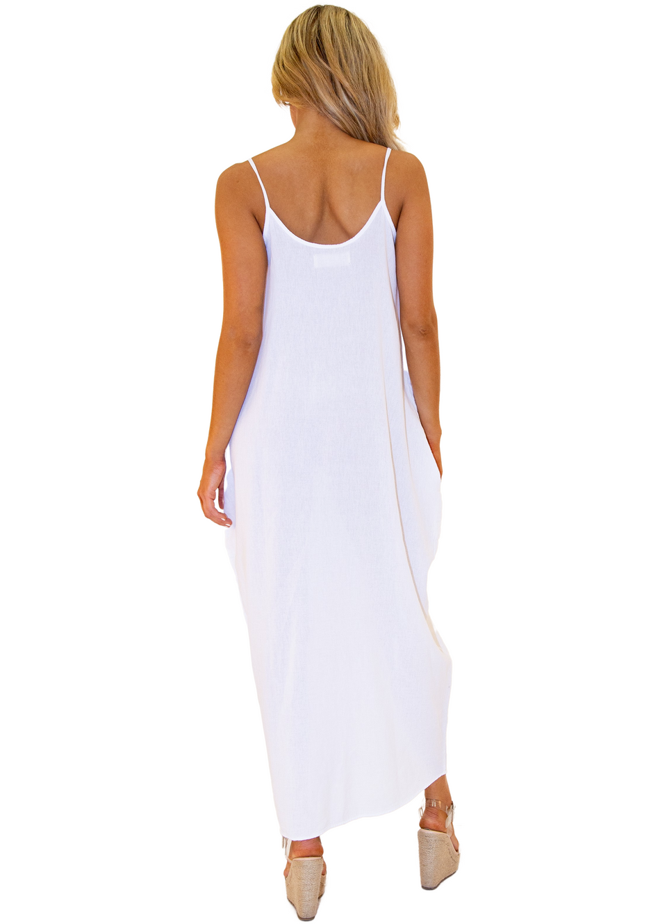 'Sage' Slant Pocket Maxi Dress White