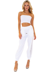 Paula' Side Slit Ruched Hem Pants White - Seaspice Resort Wear
