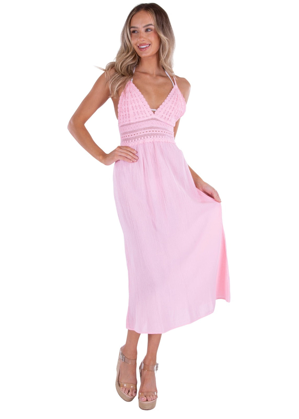 Aisha' Tie-Back Dress Baby Pink - Seaspice Resort Wear
