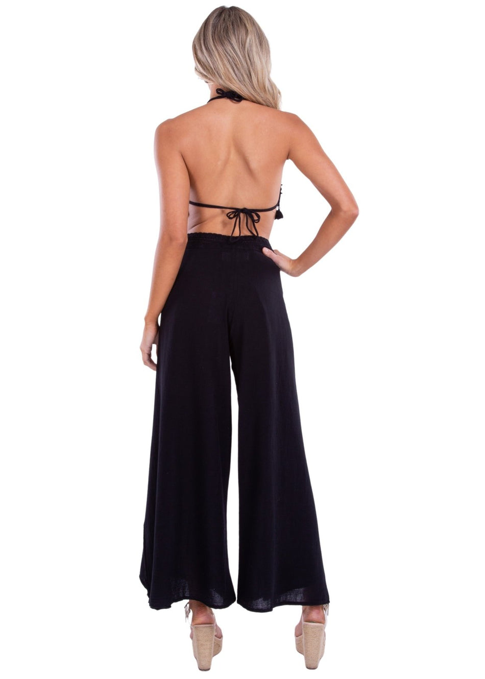  100% Cotton 'Alaia' Tassel Bikini Top Black - Seaspice Resort Wear