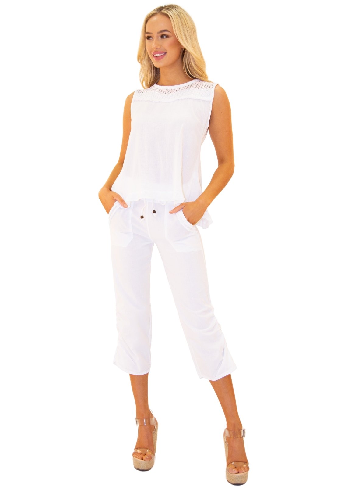 'Alba' Sleeveless Blouse White - Seaspice Resort Wear