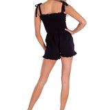 'Alice' Shirred Trim Tie Shoulder Romper Black - Seaspice Resort Wear