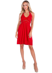  100% Cotton 'Angelique' Halter Mini Sundress Red - Seaspice Resort Wear