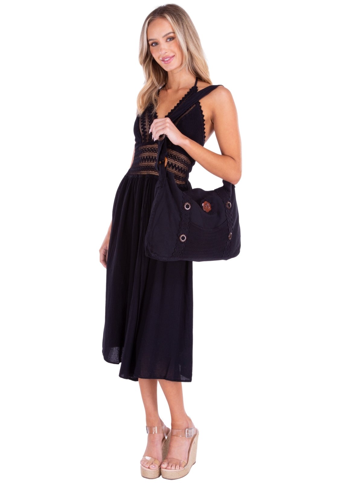 'Annick' Cotton Bag Black - Seaspice Resort Wear