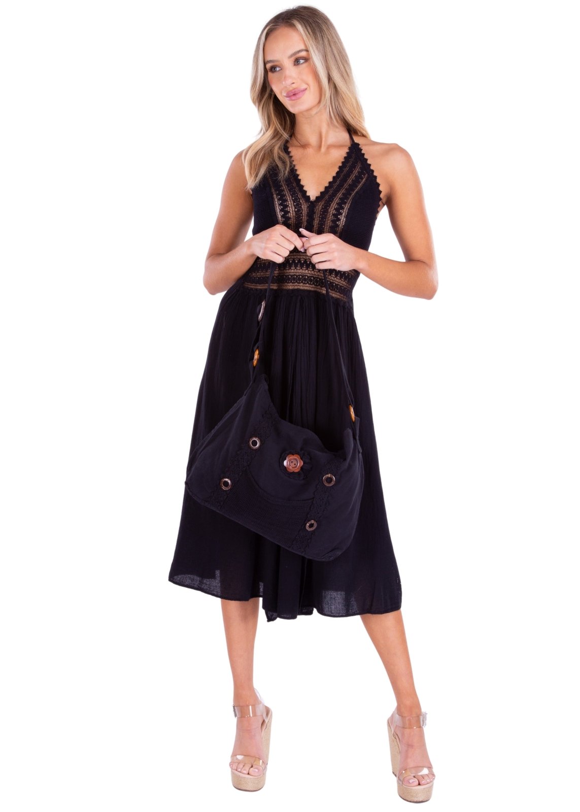 'Annick' Cotton Bag Black - Seaspice Resort Wear