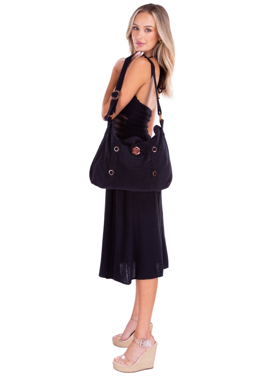 'Annick' Cotton Bag Black - Seaspice Resort Wear