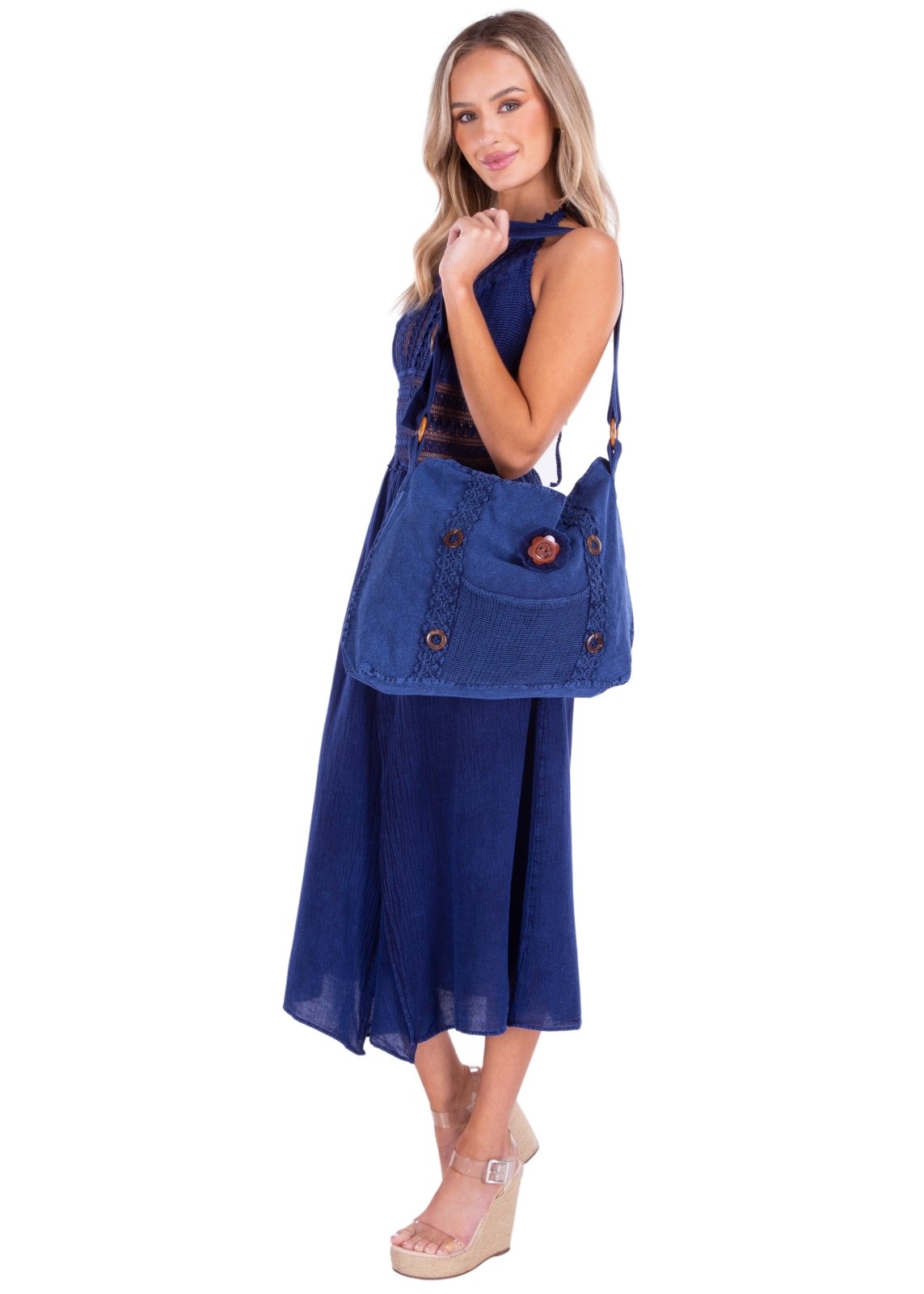 'Annick' Cotton Bag Navy - Seaspice Resort Wear