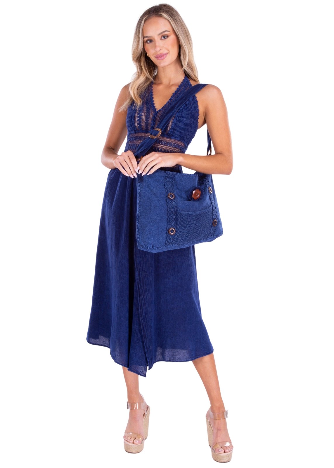 'Annick' Cotton Bag Navy - Seaspice Resort Wear