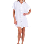 100% Cotton 'Annmarie' Button-Up Tunic Dress White - Seaspice Resort Wear