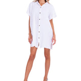 100% Cotton 'Annmarie' Button-Up Tunic Dress White - Seaspice Resort Wear