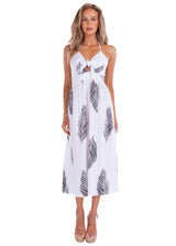 100% Cotton 'April' Palm Print Dress White - Seaspice Resort Wear