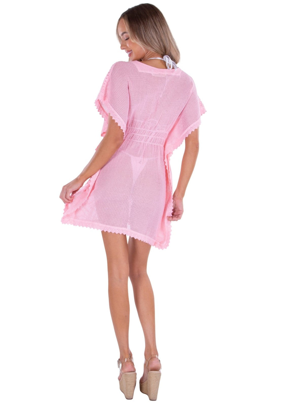 100% Cotton 'Aquamarine' Mesh Cotton Cover-Up Baby Pink - Seaspice Resort Wear