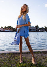 'Aria' Boho Tunic Cover-Up Blue - Seaspice Resort Wear