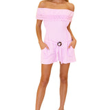 100% Cotton 'Ava' Belted Romper Pink - Seaspice Resort Wear
