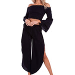 'Azalea' Split Thigh Pants Black - Seaspice Resort Wear