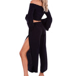 'Azalea' Split Thigh Pants Black - Seaspice Resort Wear