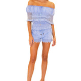 'Bay' Off Shoulder Mesh Top Blue - Seaspice Resort Wear
